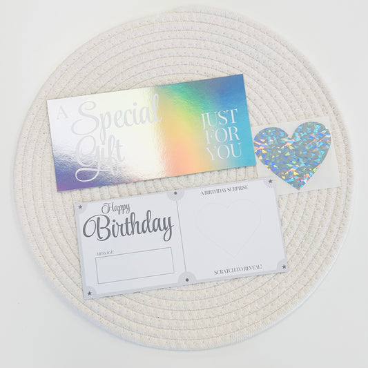 Birthday Silver Holographic Foiled DIY Scratch Reveal Voucher