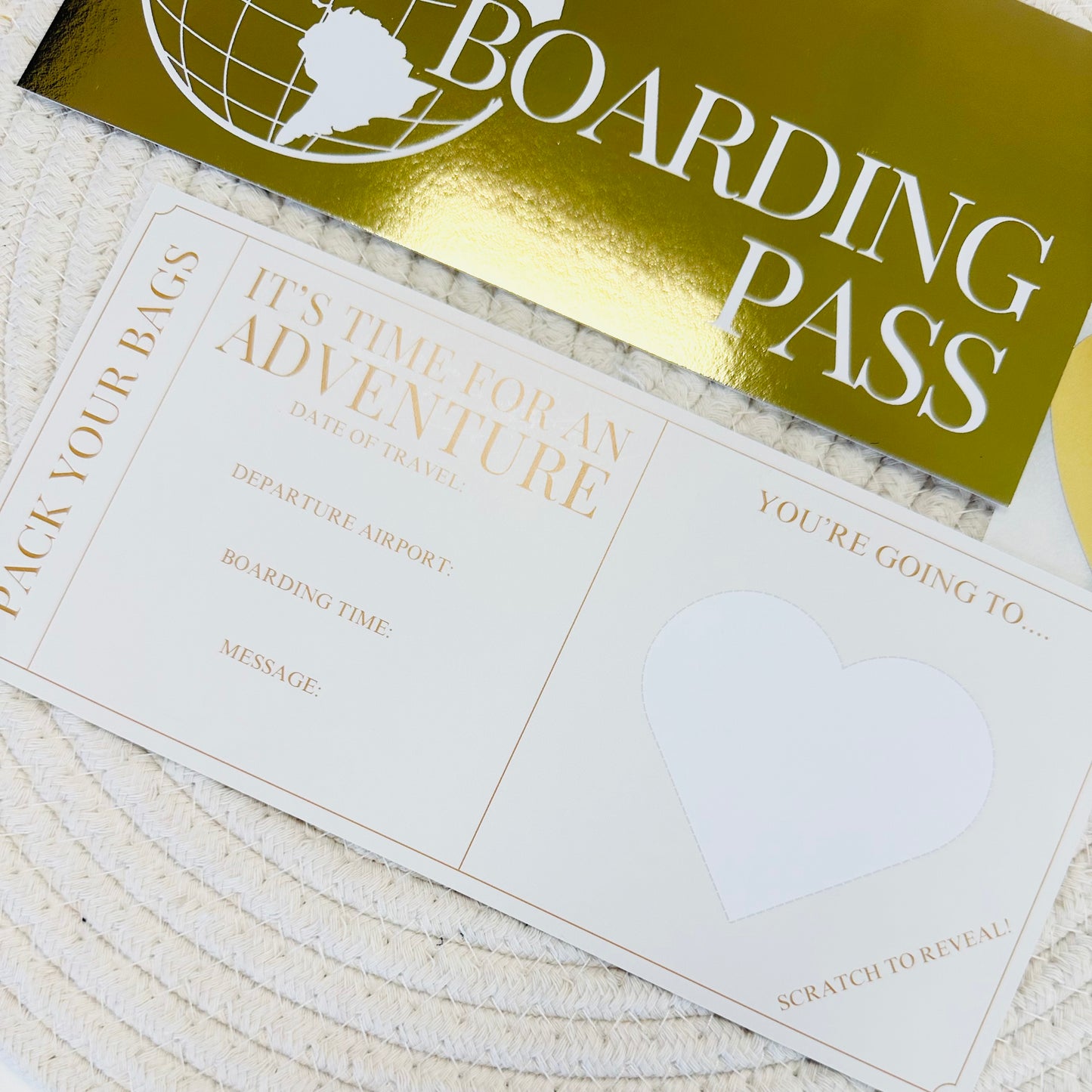 Boarding Pass Gold Foiled DIY Scratch Reveal Voucher