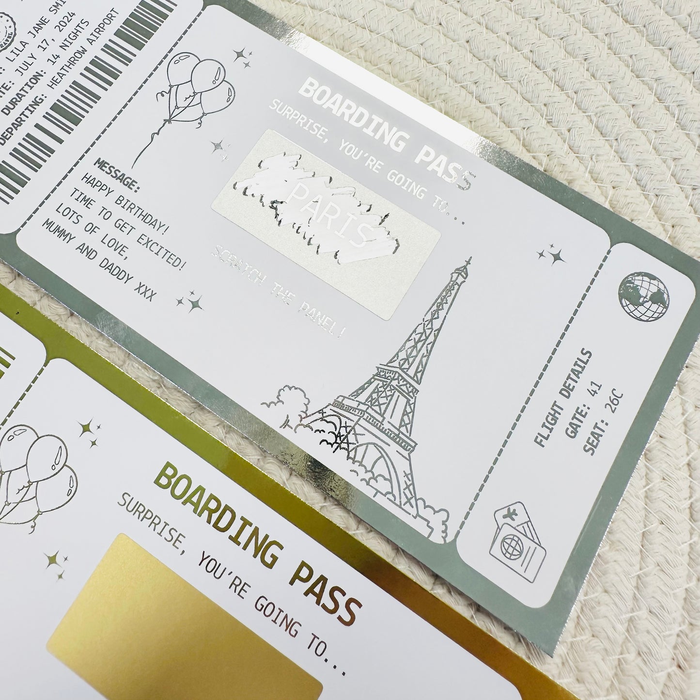 Boarding Pass Foiled Scratch Reveal Voucher