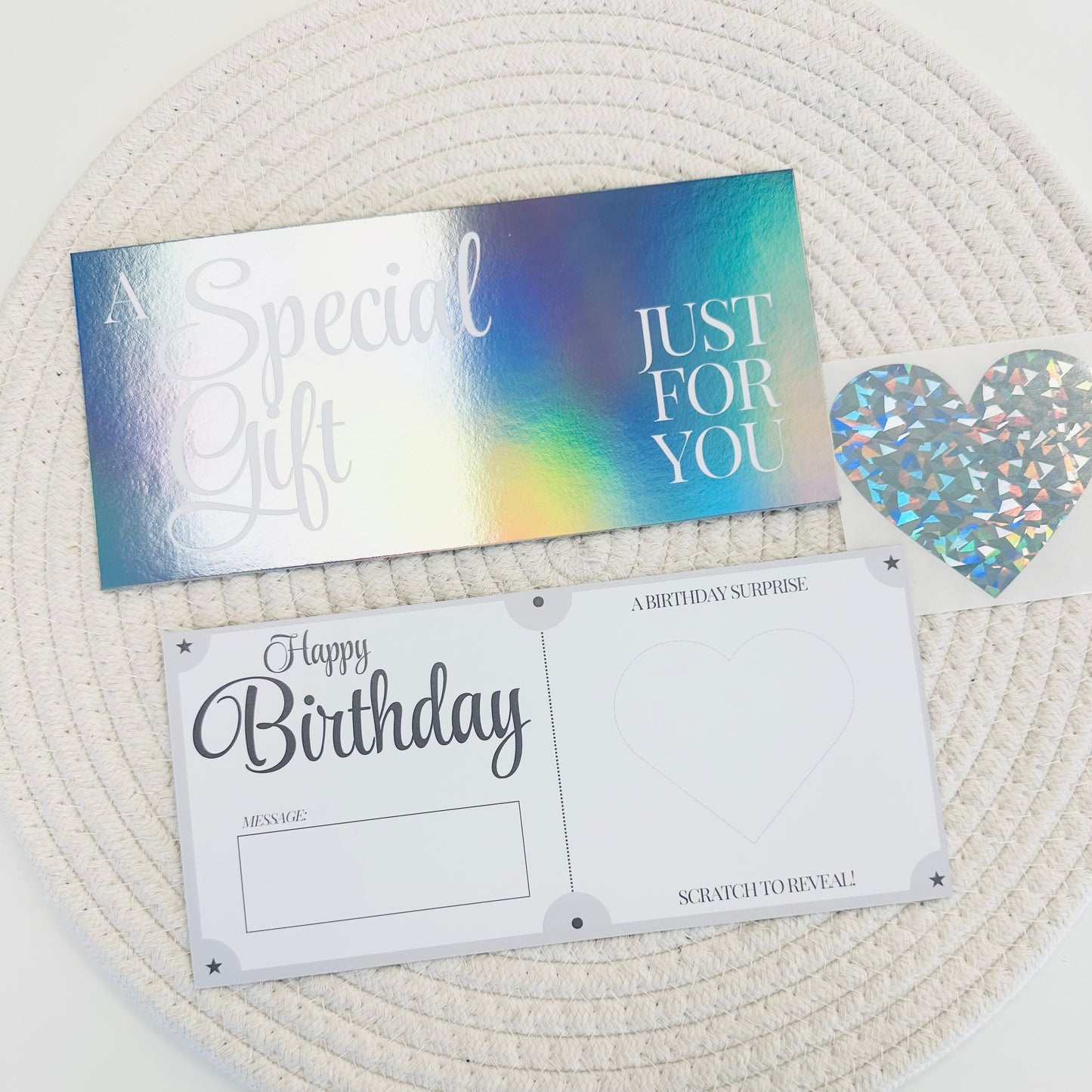 Birthday Silver Holographic Foiled DIY Scratch Reveal Voucher