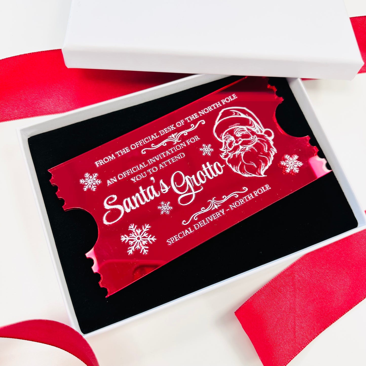 Santa's Grotto Red Acrylic Ticket