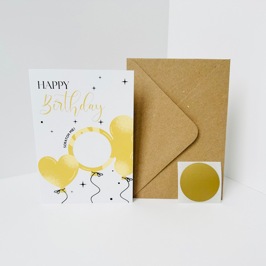 Birthday DIY Scratch Reveal Card - Gold Balloons