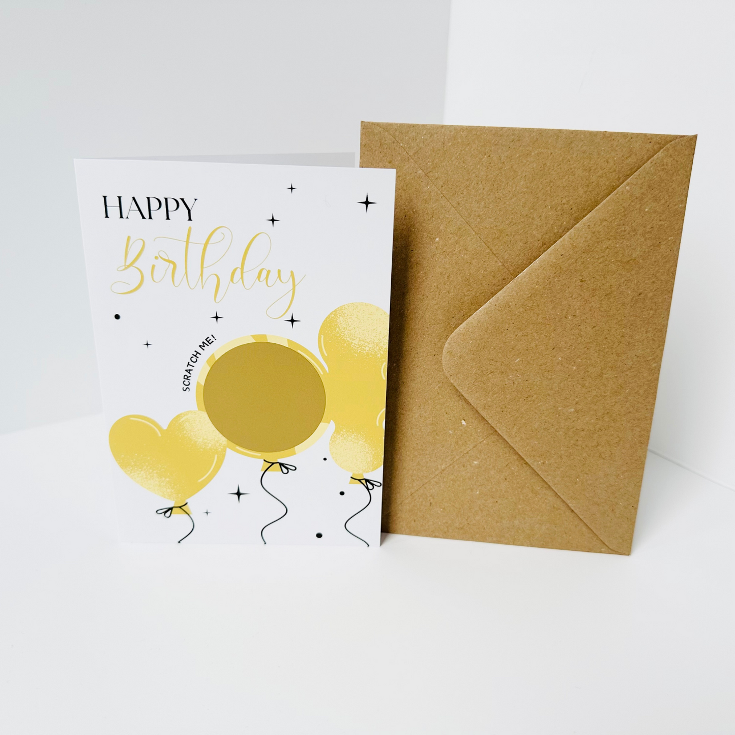 Birthday DIY Scratch Reveal Card - Gold Balloons