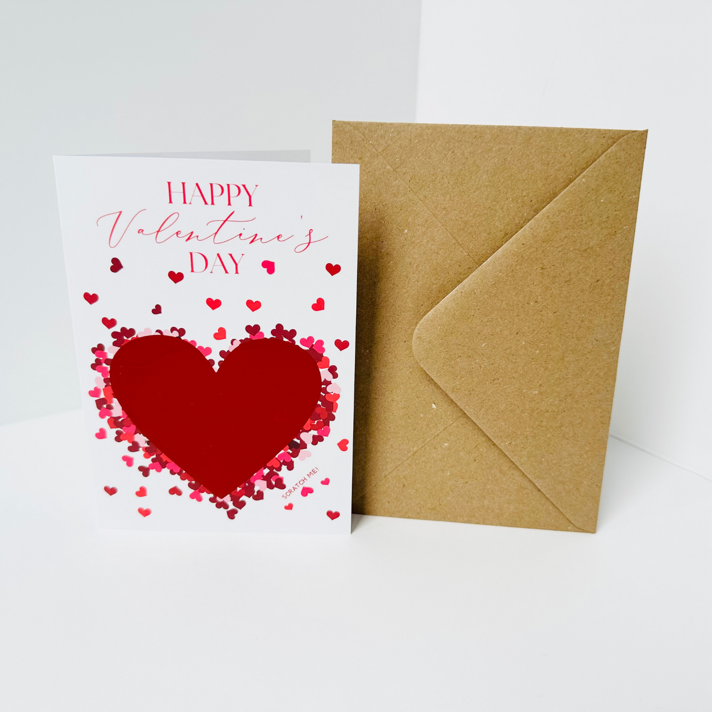 Valentine's DIY Scratch Reveal Card - Red Scatter Hearts