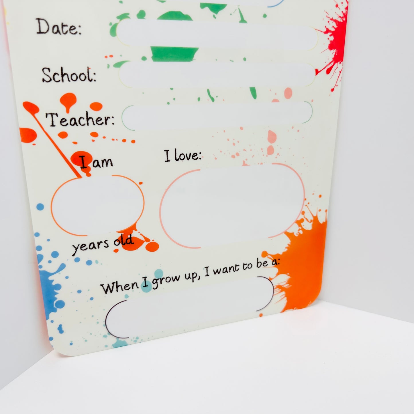 Acrylic Double-sided School Memory Board (Wipeable) - Paint Splash Design