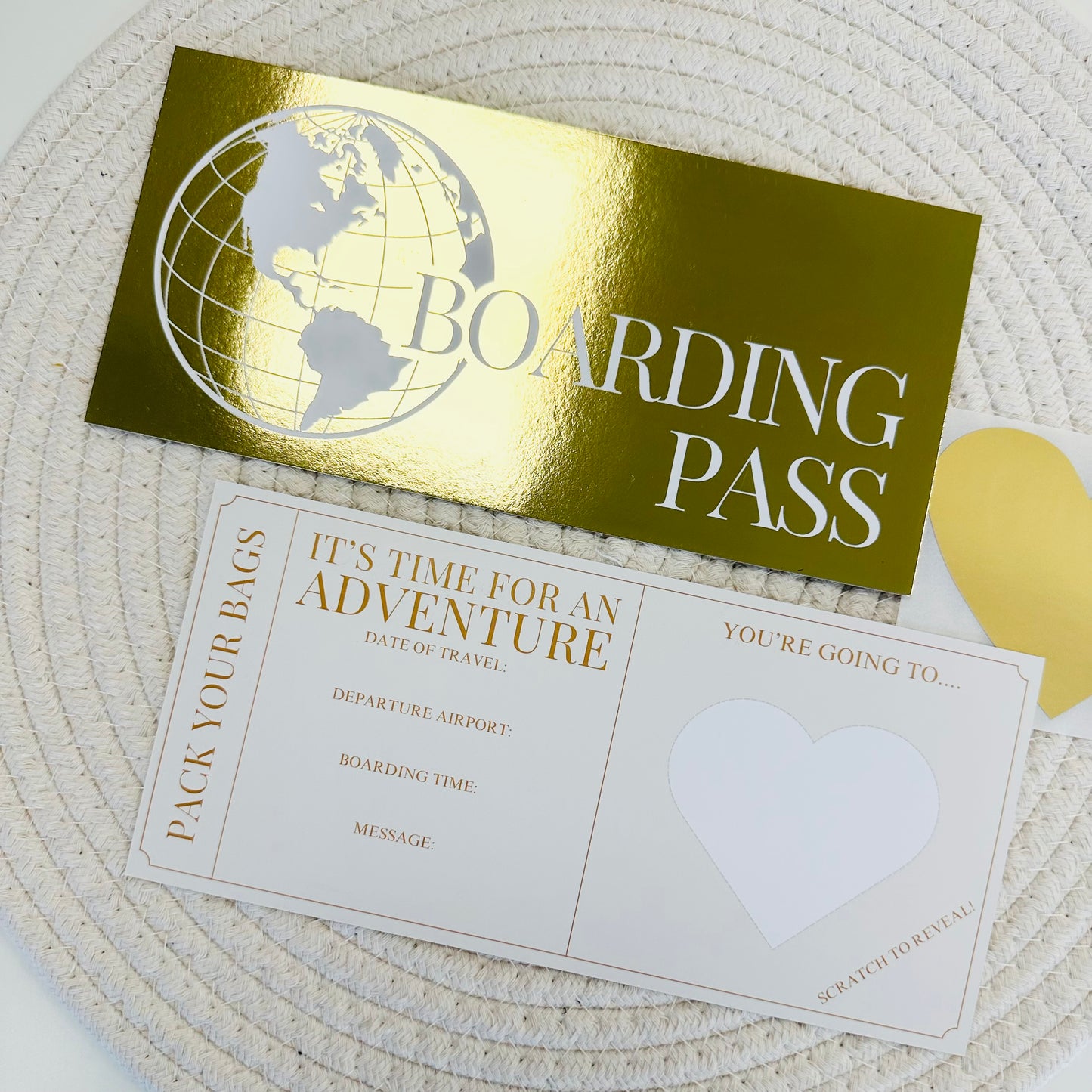 Boarding Pass Gold Foiled DIY Scratch Reveal Voucher