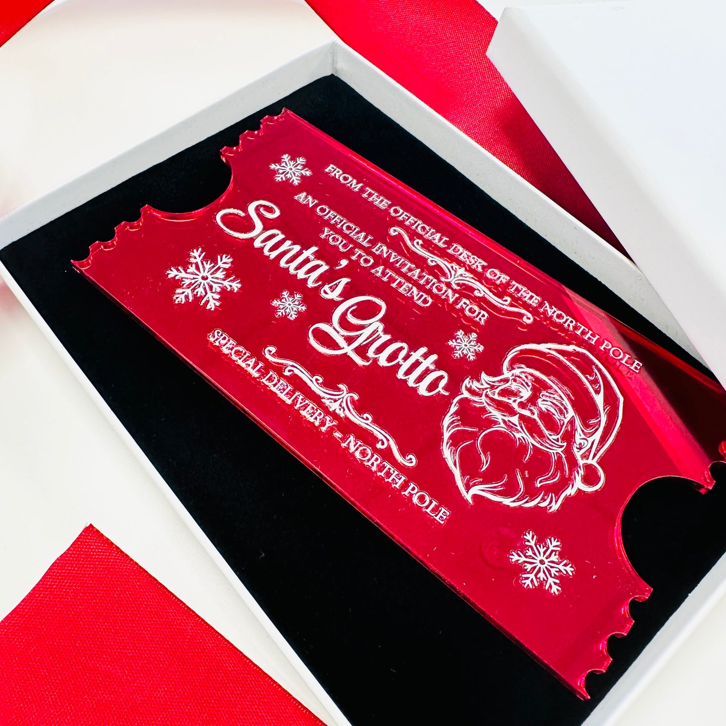 Santa's Grotto Red Acrylic Ticket