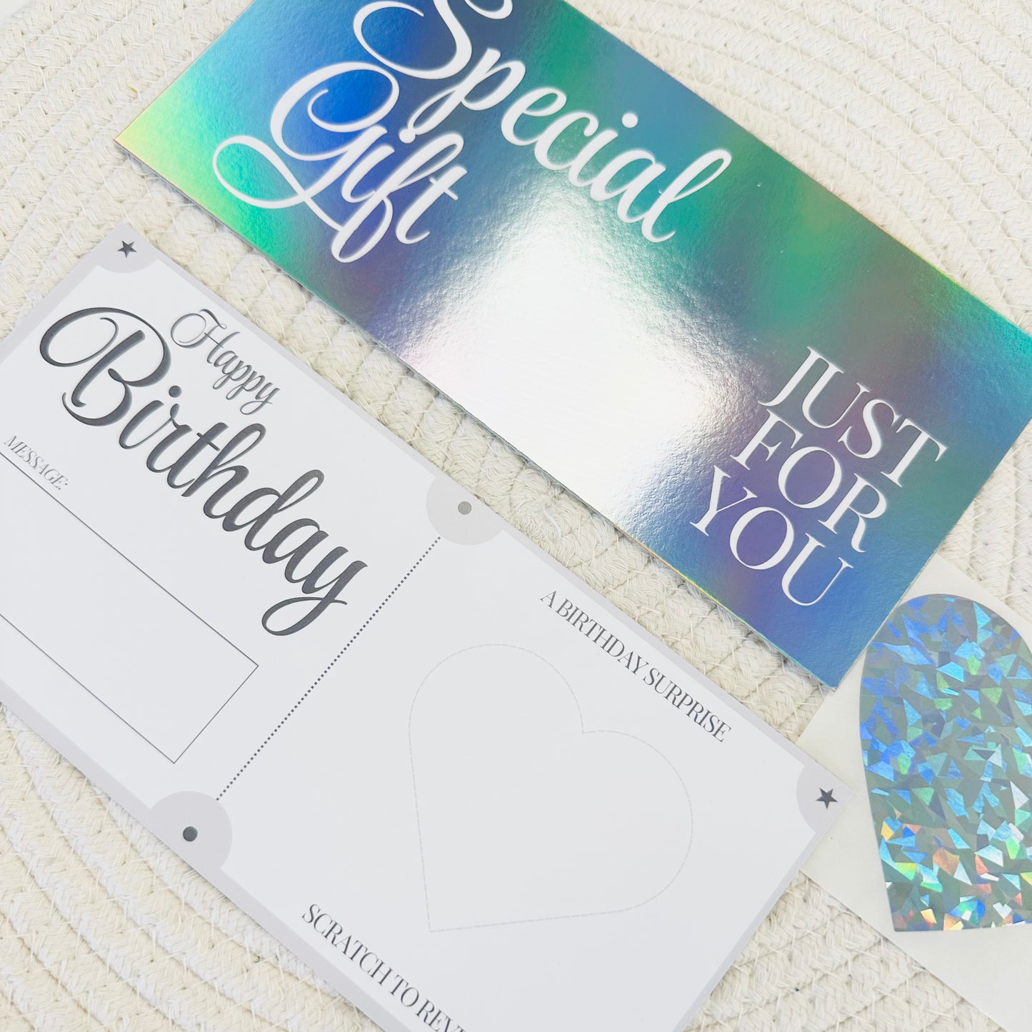 Birthday Silver Holographic Foiled DIY Scratch Reveal Voucher