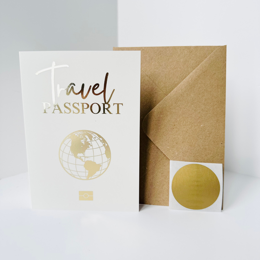 Travel Passport Gold Foiled DIY Scratch Reveal Card - Cream and Gold