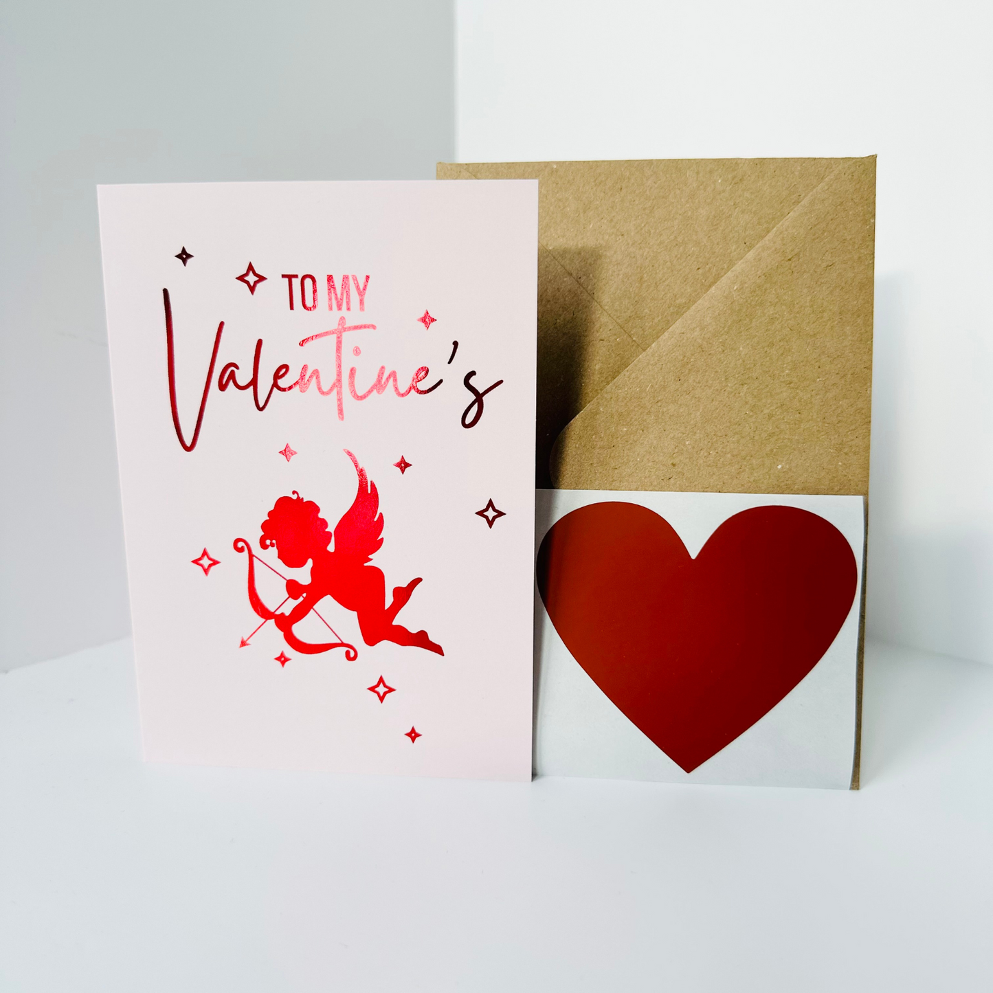 Valentine's Red Foiled DIY Scratch Reveal Card - Red Cupid